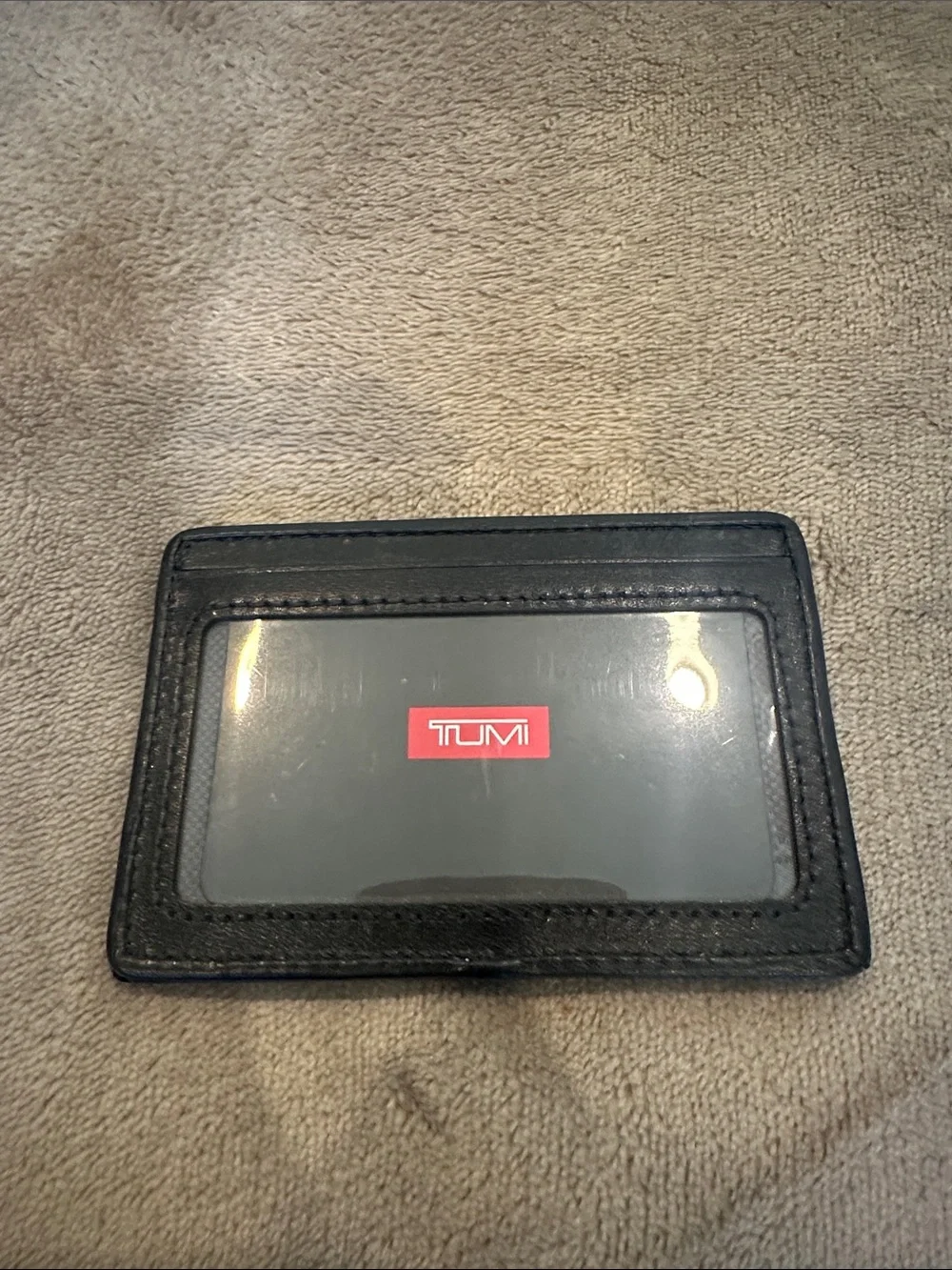 Tumi Black Leather & Fabric Card Holder with Silver Logo